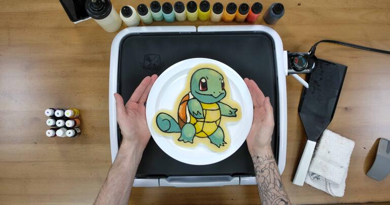 Squirtle Pancake Art final step: Plate your Squirtle pancake art, and enjoy! I wonder if this little one will be joining the Squirtle Squad? Gotta catch 'em all!