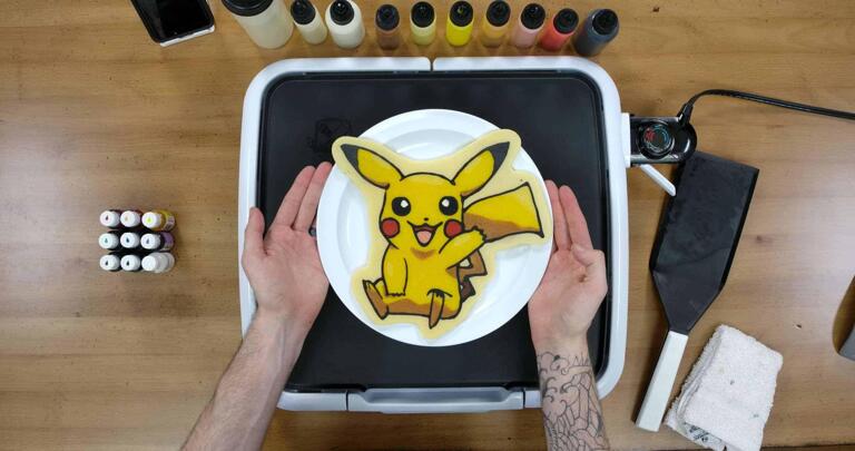 Pikachu Pancake Art final step: Plate your Pikachu Pancake and enjoy! This most famous pokemon makes for quite a tasty treat!