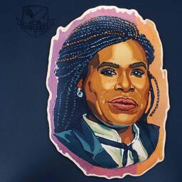 A portrait of the congressional candidate Cori Bush, in the medium of pancake art.