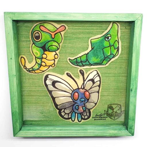 Pokemon Caterpie, Metapod, Butterfree Preserved Pancake Art