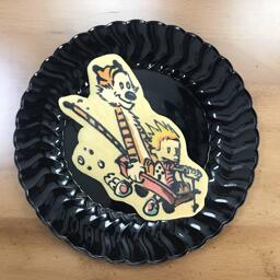 Pancake art of Calvin and Hobbes, famous characters from the Bill Watterson comic strip of the same name.