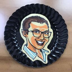 An image of a pancake art portrait of Dancakes artist Dana, as crafted by Dancakes artist Dan on the September 6th request livestream