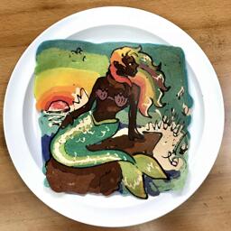 Pancake Art of a Rainbow Haired Mermaid