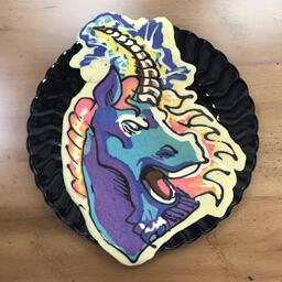 Pancake art of a mighty unicorn by Dancakes artist Dana.