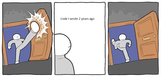 Webcomic describing the horror and confusion of looking at old code you wrote 2 years ago.